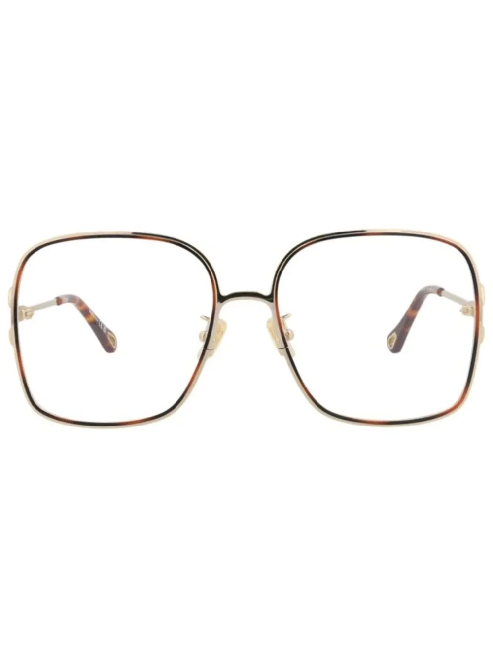 New Chloé Women's Eyeglasses Square Rectangle Metal Frame Gold Gold Transparent